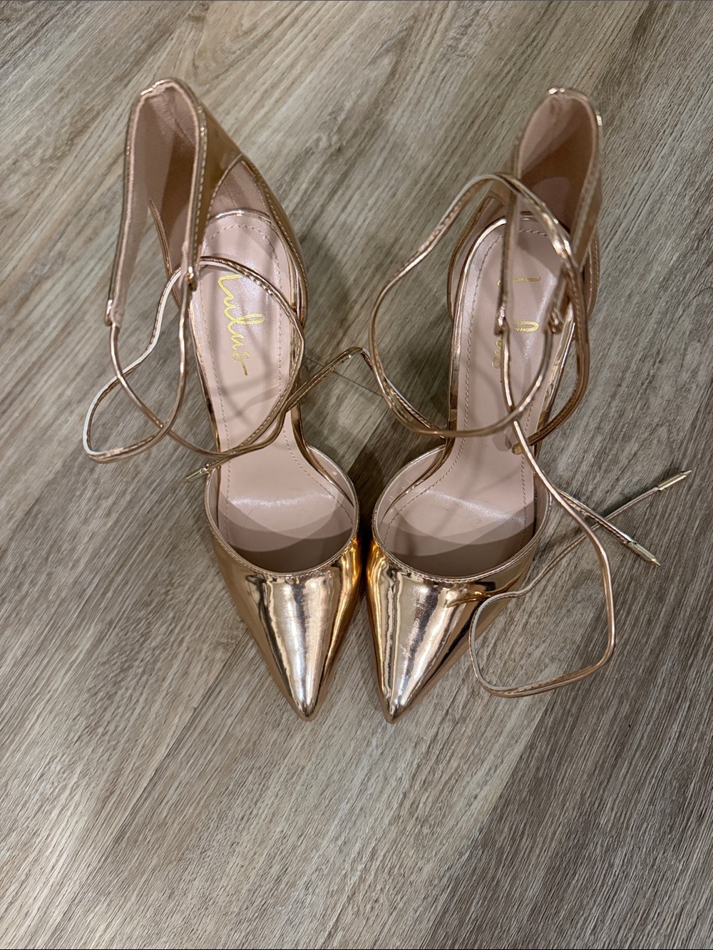 Lulu's Rose Gold Pointed Lace-Up Stiletto Heels